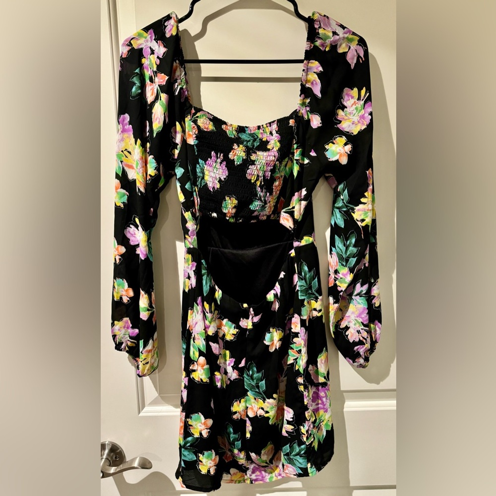 Floral Black Dress with Long Sleeves - Picture 2 of 4